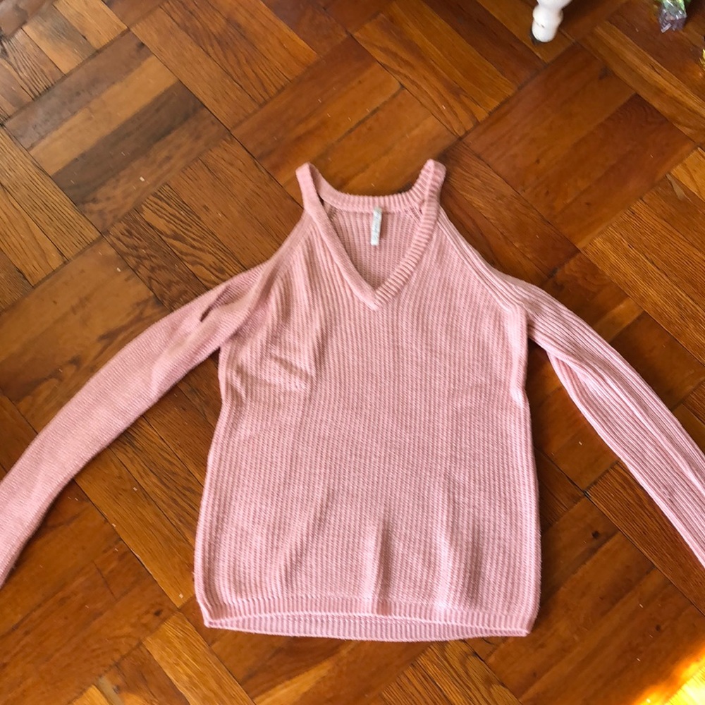 Pink knit off the shoulder sweater